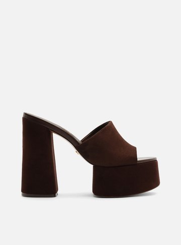 Sandália Marrom Camurça Bloco Meia Pata Tira TIG