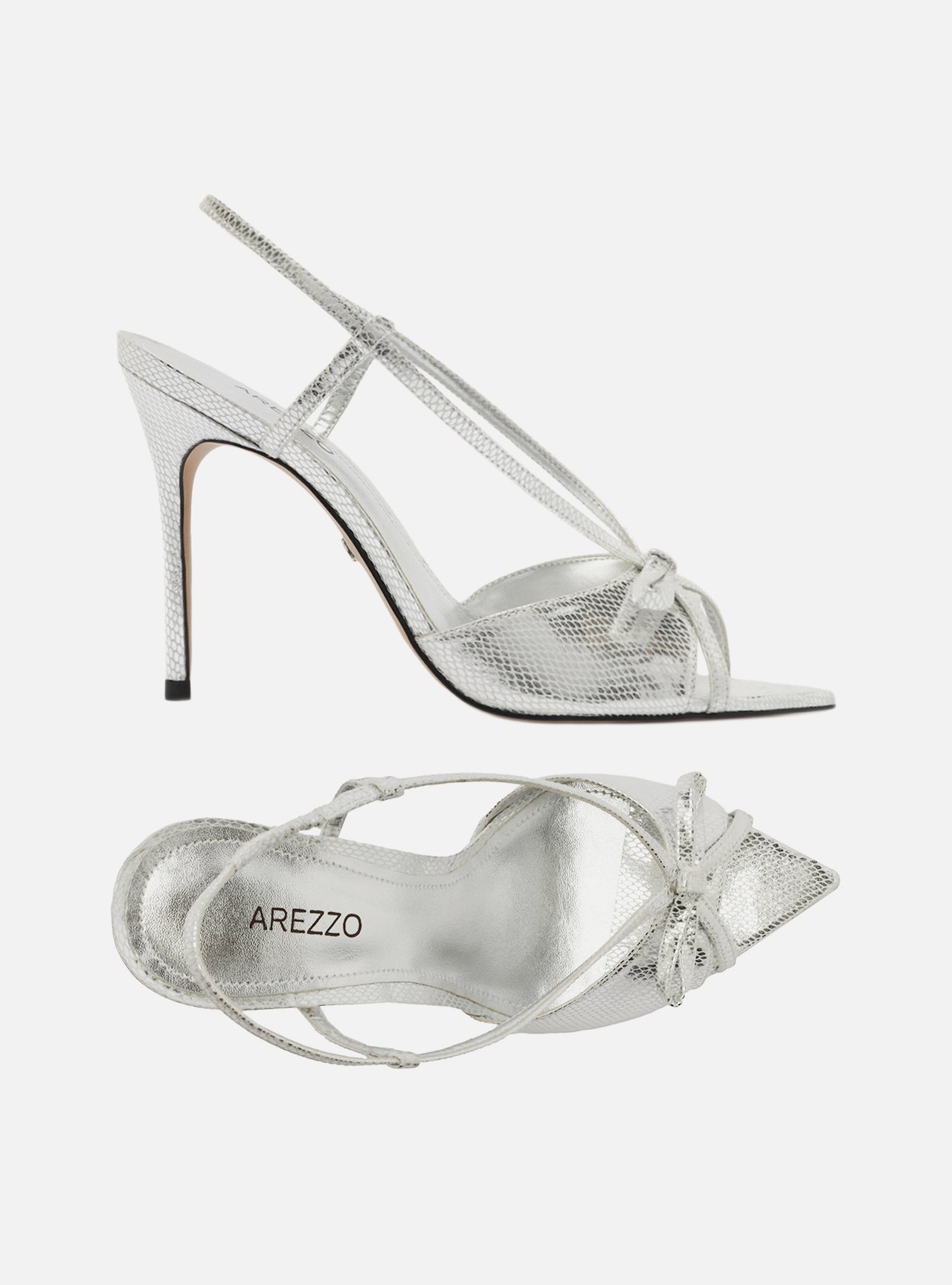 Sandália Prateada Salto Fino Snake Laço Slingback — foto 5