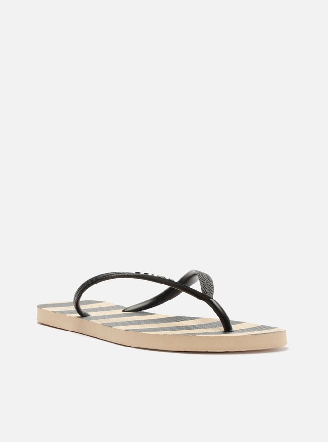 Chinelo de Dedo Bege e Preto Listras Brizza