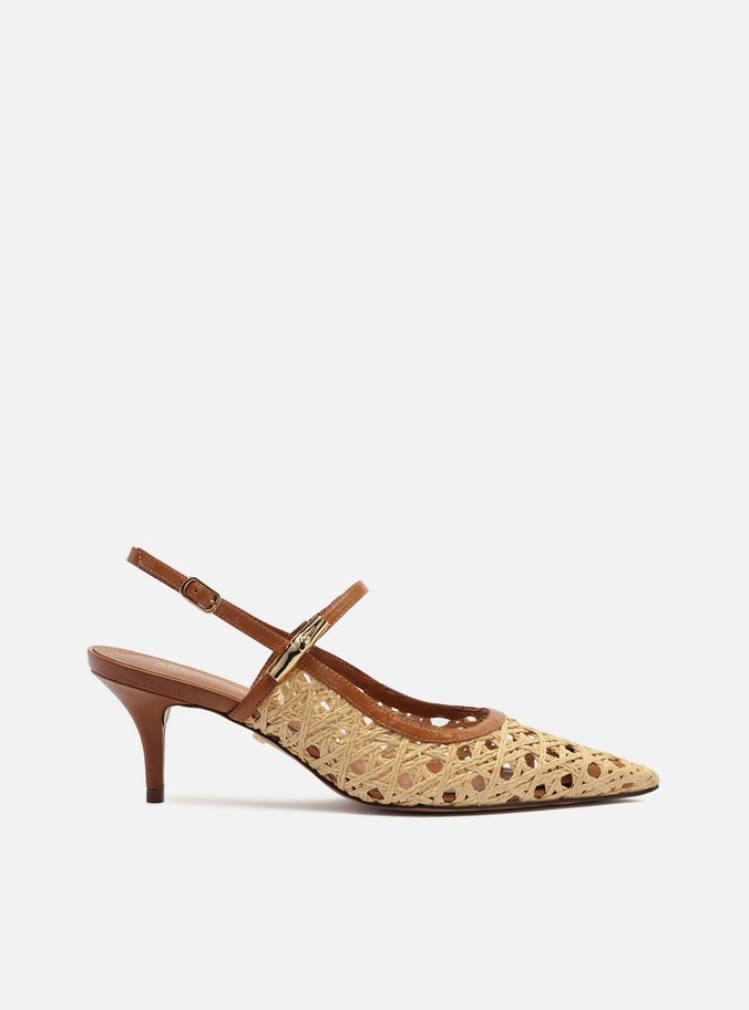Scarpin Marrom Couro Palha Sextavada Salto Kitten