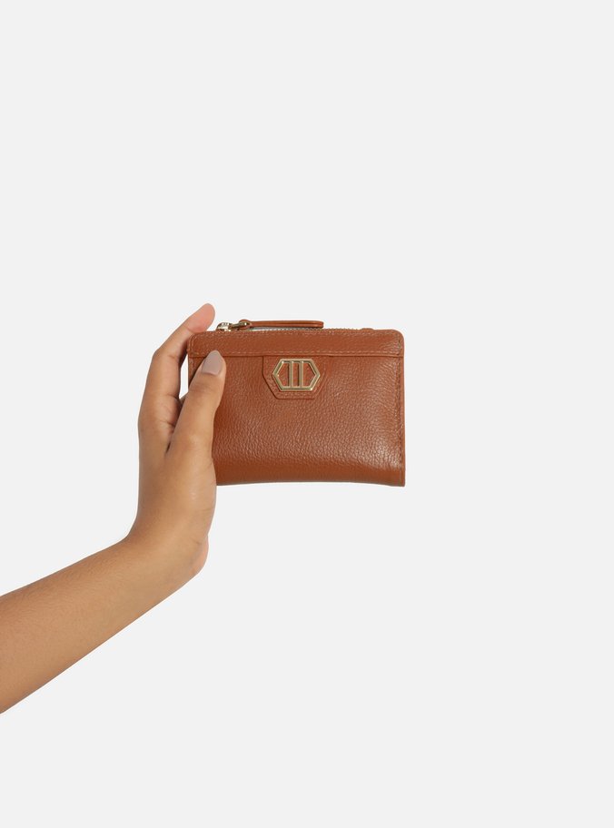 Carteira Marrom Couro Pequena Zíper Metal