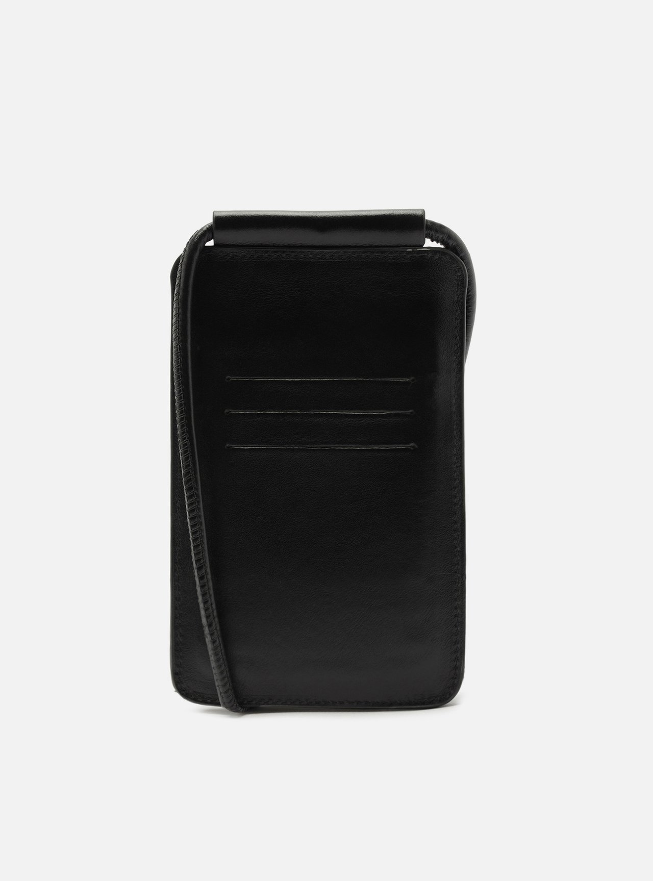 Bolsa Porta Celular Preta Couro Pequena Tressê — foto 3