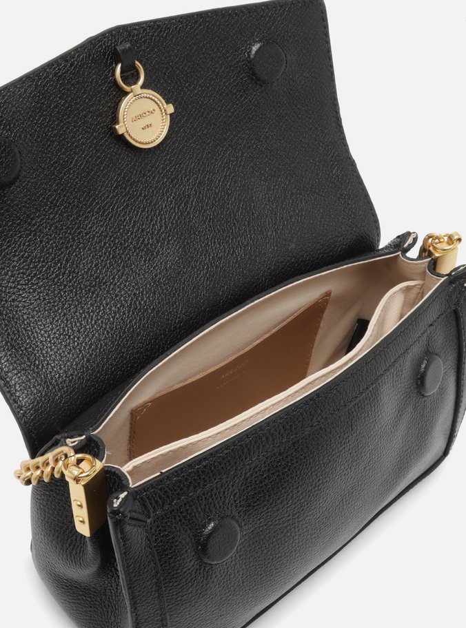 Bolsa Tiracolo Preta Couro Média Medalha