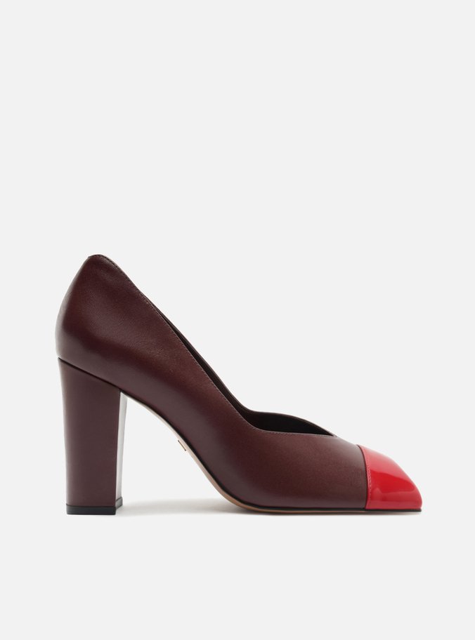 Scarpin Bordô Salto Bloco Cap Toe Vermelho