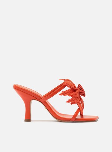 Sandália Laranja Couro Salto Fino Flor