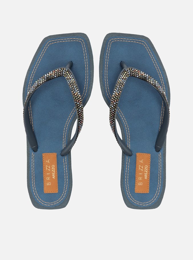 Chinelo de Dedo Azul Denim Square Strass Brizza
