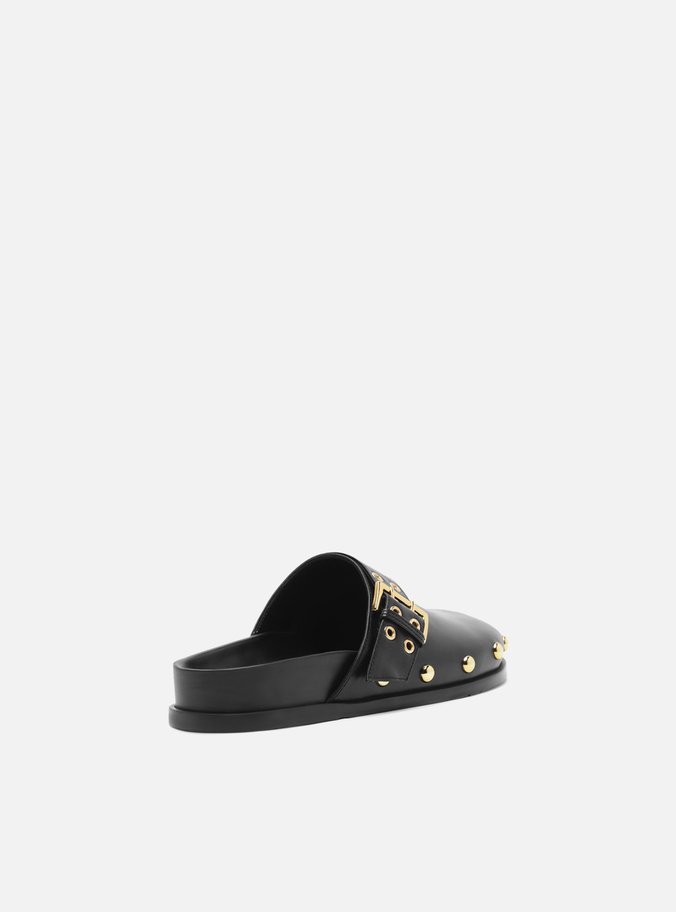 Clog Sabot Preta Couro Rasteira Fivela