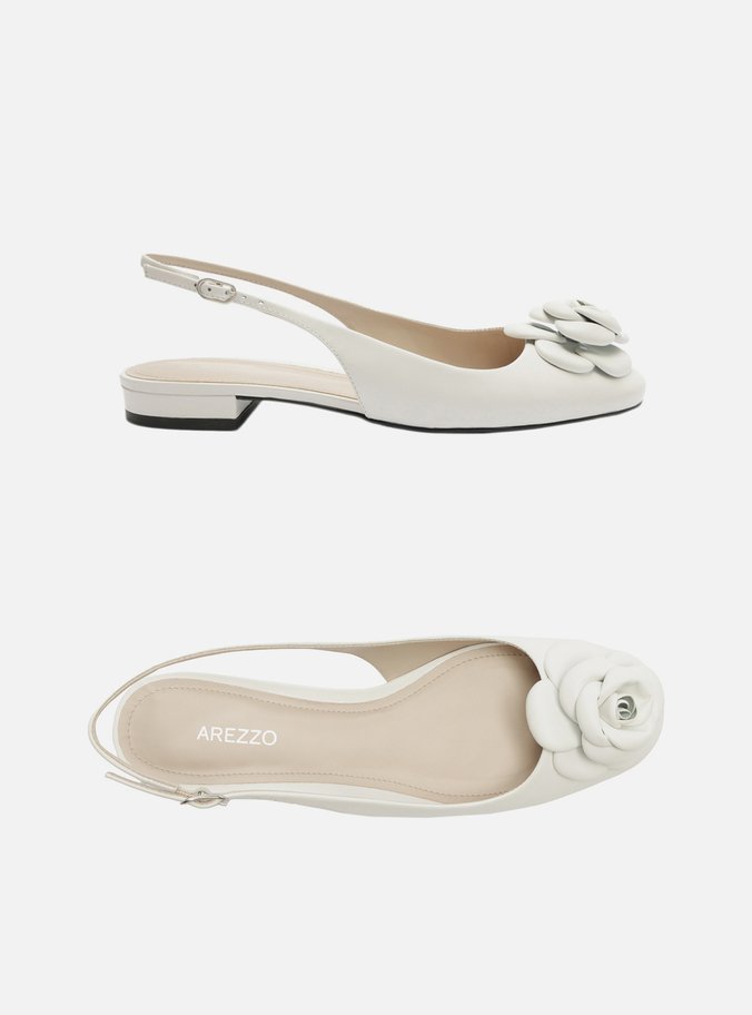 Sapatilha Branca Couro Slingback Flor