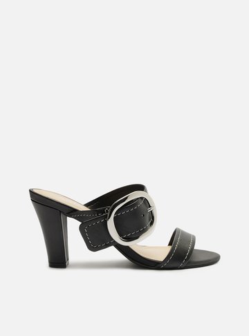 Sandália Preta Couro Salto Bloco