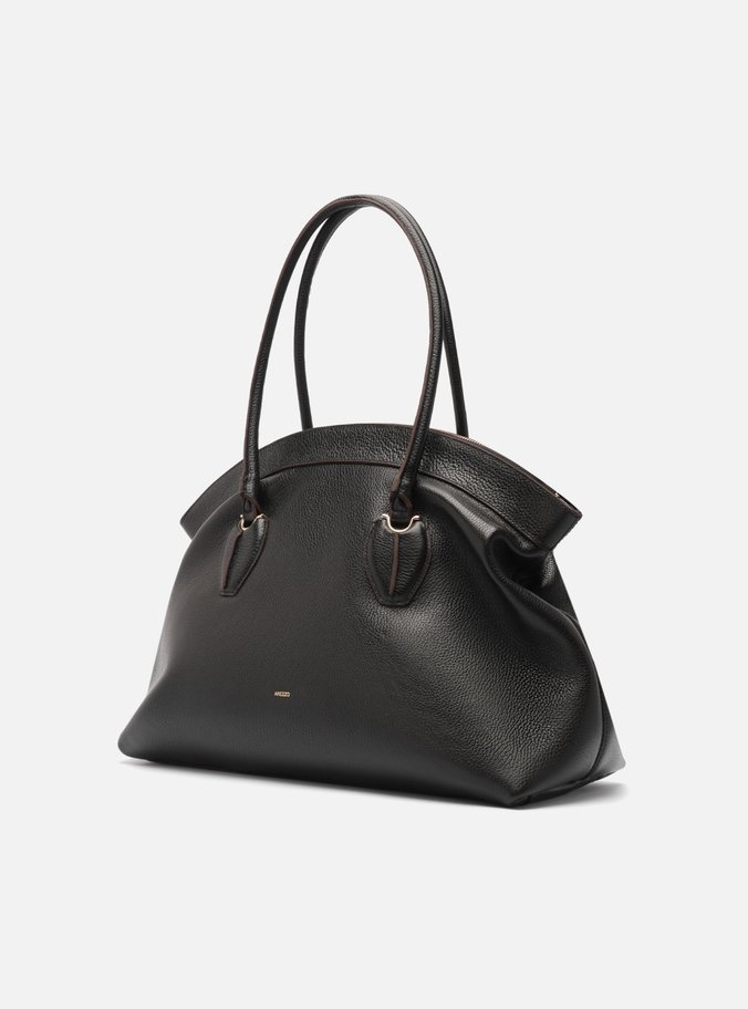 Bolsa Shopping Preta Couro Grande Moderna