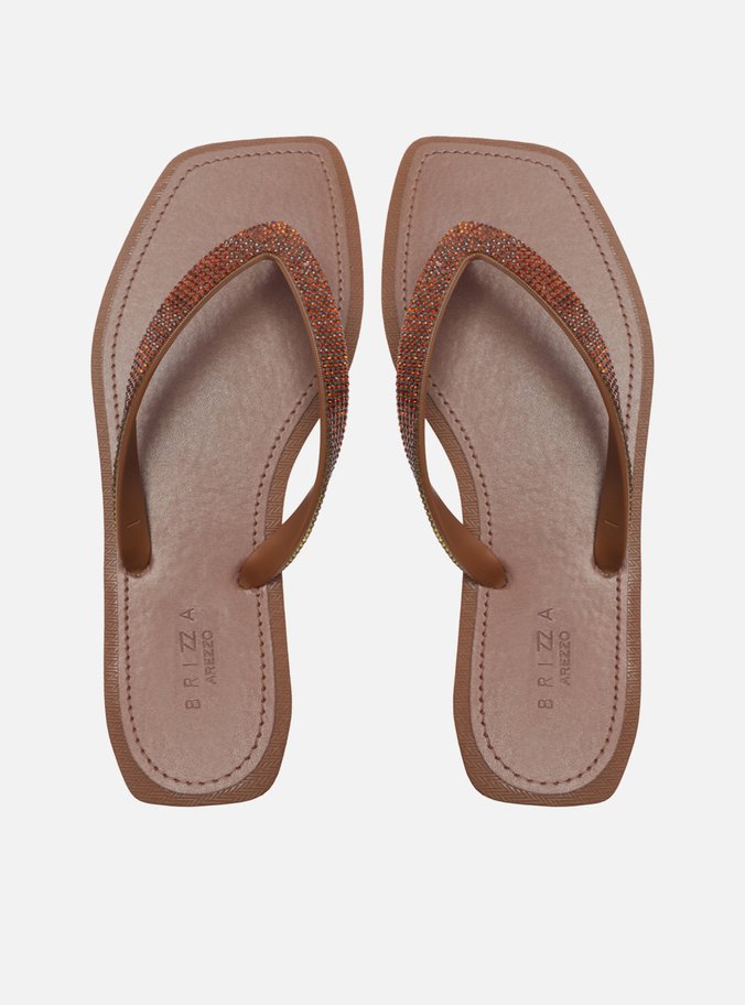 Chinelo de Dedo Marrom Recouro Square Strass