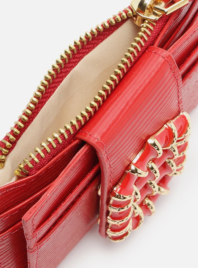 Porta-Cartões Vermelho Couro Metal Resinado