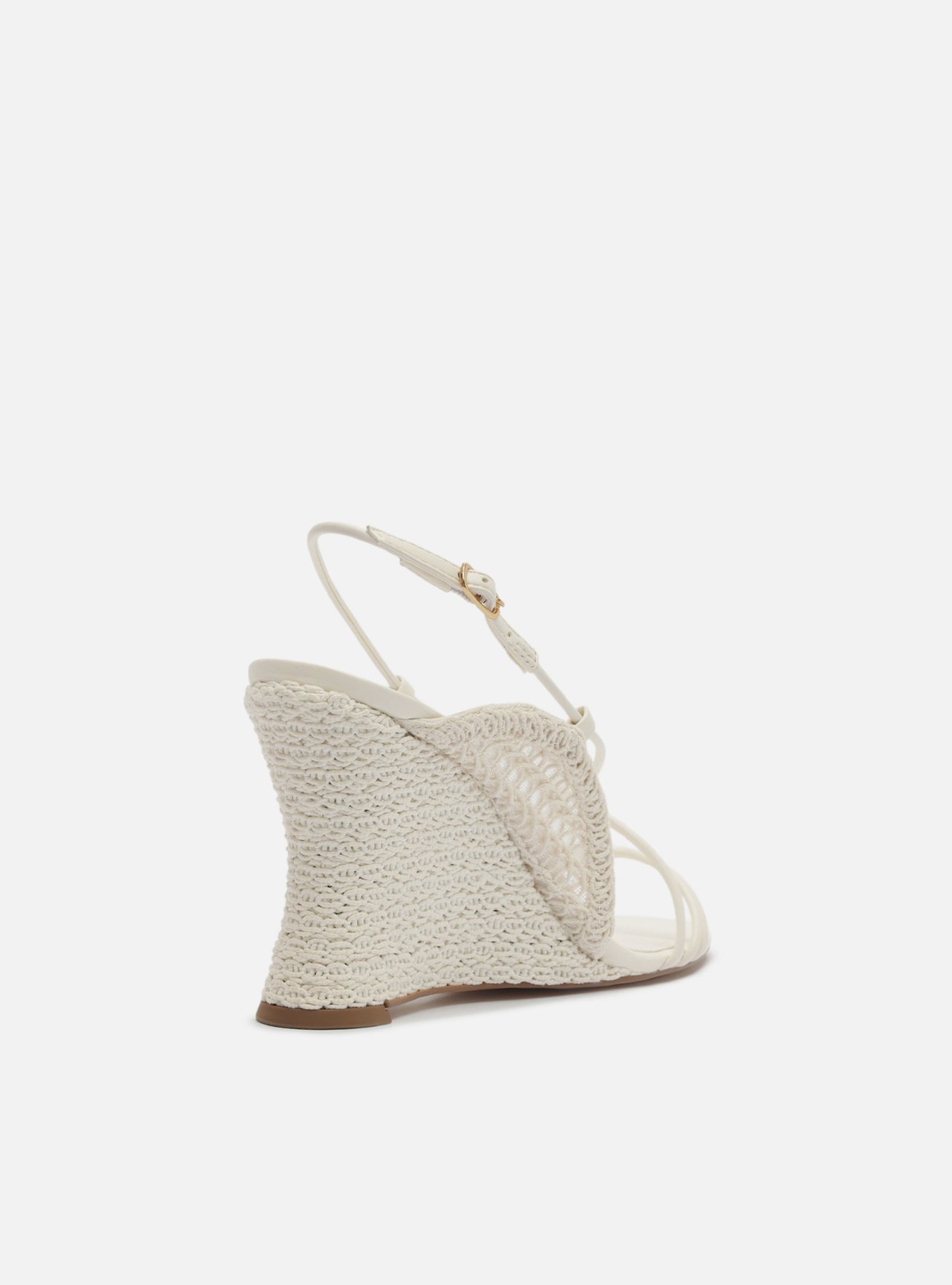 Sandália Off White Bordado Anabela Curvo Tiras Finas — foto 3