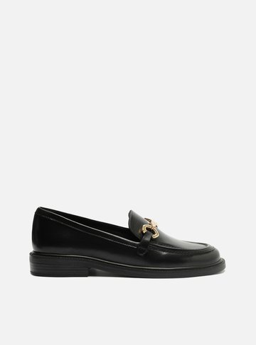 Mocassim Preto Couro Bridão Metálico Classic