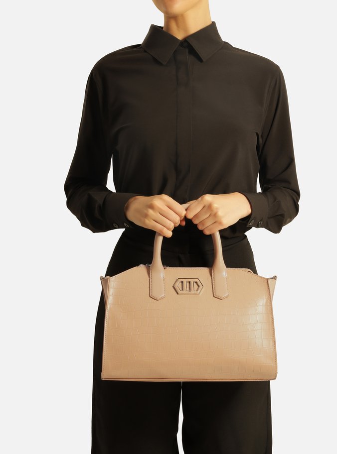 Bolsa Tote Bege Média Croco