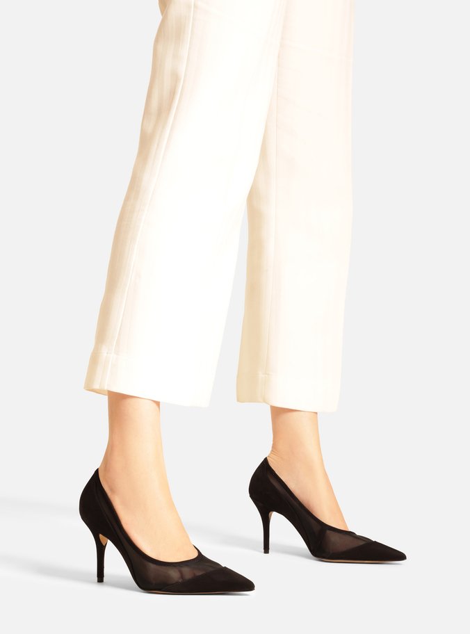 Scarpin Preto Tela Salto Alto Fino