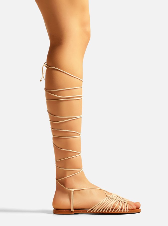 Sandália Rasteira Off-White Multi Tiras Amarração Ella