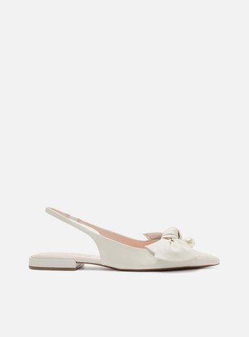 Sapatilha Branca Couro Slingback Laço Pérolas