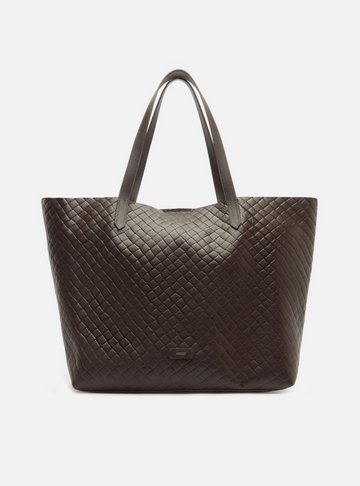 Arezzo — Bolsa Shopping Marrom Couro Grande Tressê