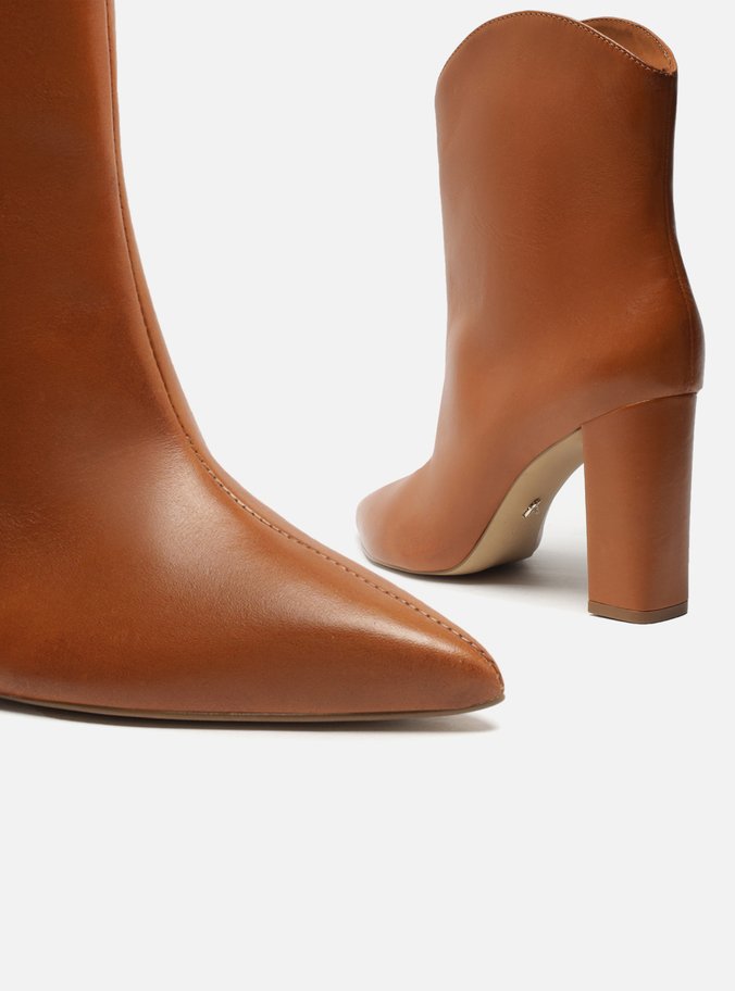 Bota Marrom Couro Cano Curto Salto Alto Western