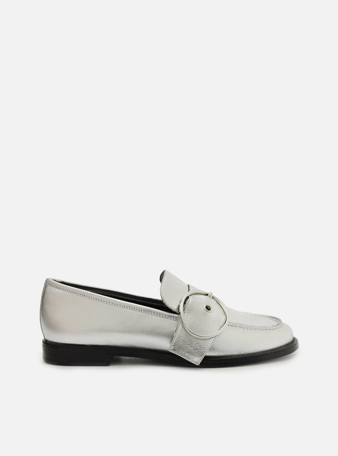 Mocassim Metalizado Couro Bico Redondo