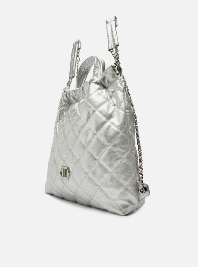 Mochila Prata Couro Charlotte Grande