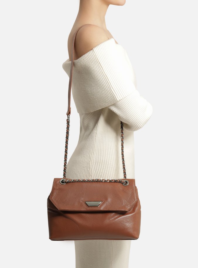 Bolsa Tiracolo Marrom Couro Média Metal