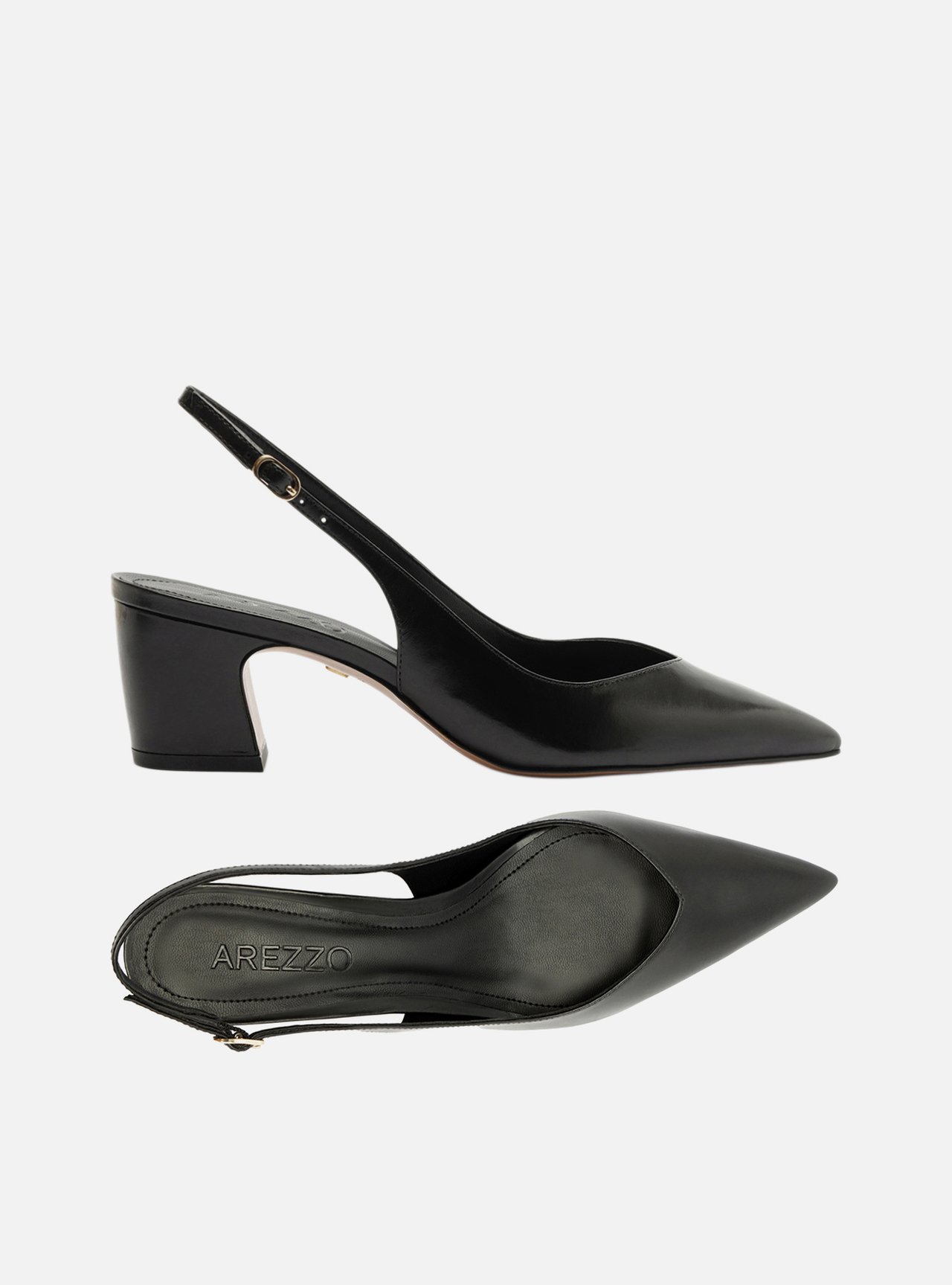 Scarpin Preto Couro Salto Médio Bloco Slingback — foto 5