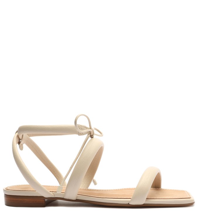 Sandália Rasteira Off-White Couro Tiras