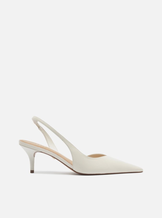 Scarpin Branca Couro Salto Fino Slingback