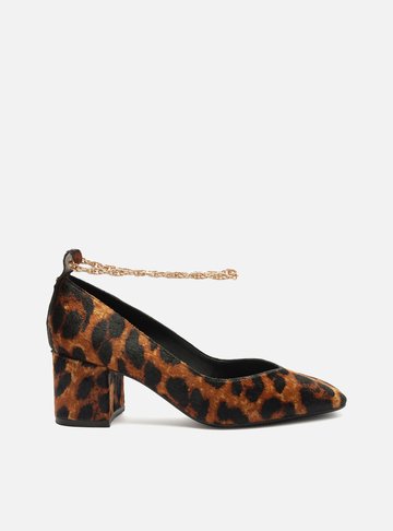 Scarpin Onça Pelo Bico Quadrado Tira Metal