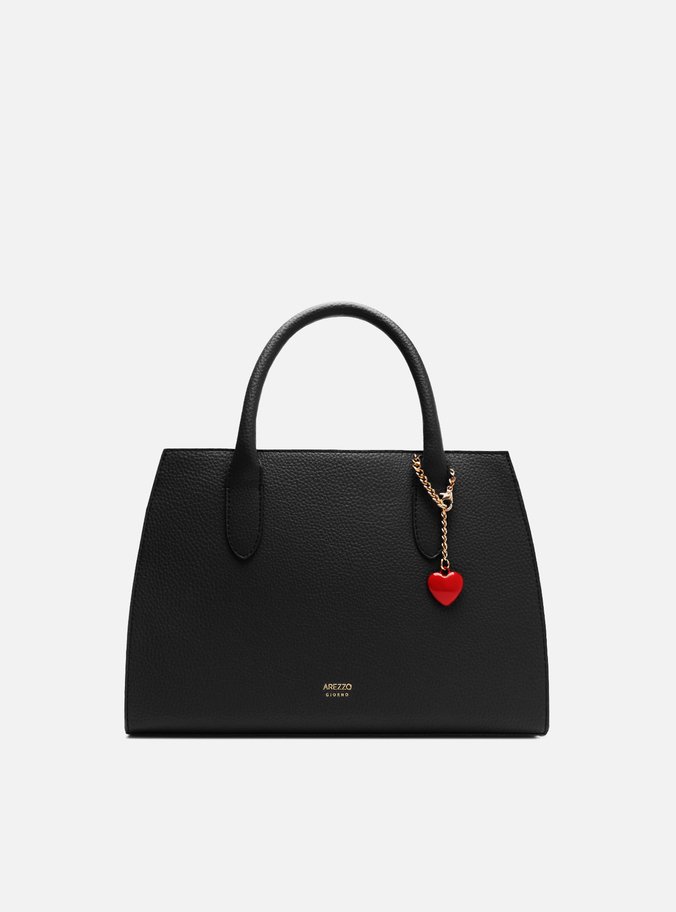 Bolsa Tote Preta Média Pingente Coração