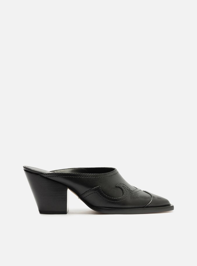 Mule Preta Couro Salto Bloco Western