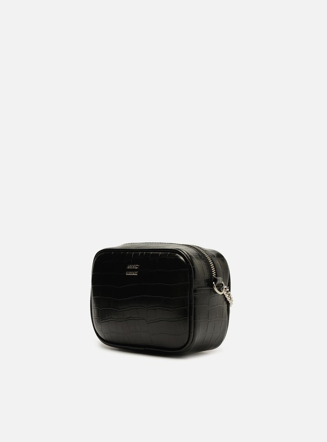 Bolsa Tiracolo Preta Croco Pequena