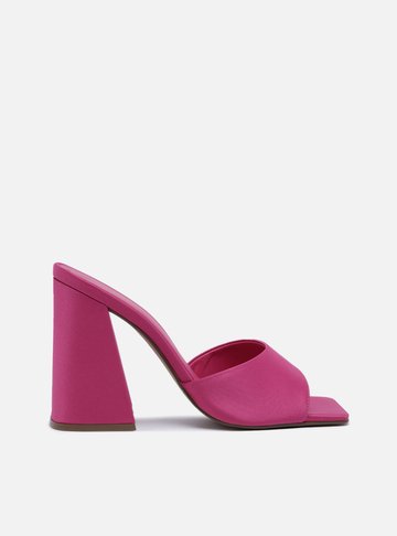 Mule Rosa Cetim Salto Alto Bloco