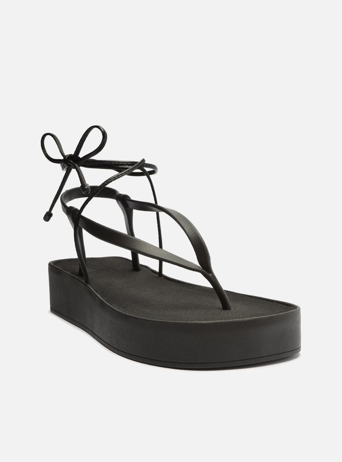 Sandália Preta Flatform Amarração Bela