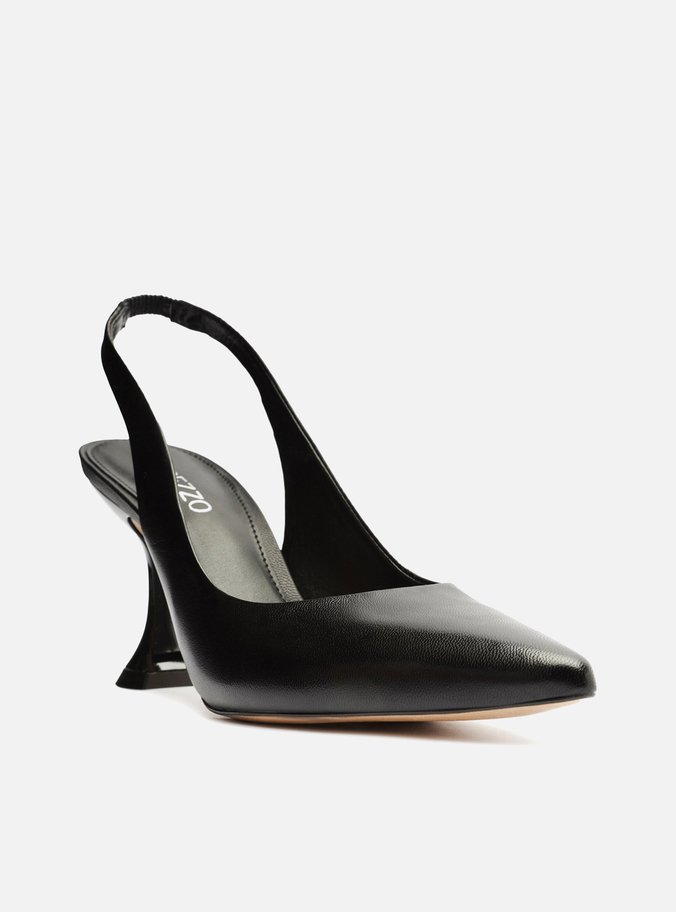Scarpin Preto Couro Salto Taça Slingback