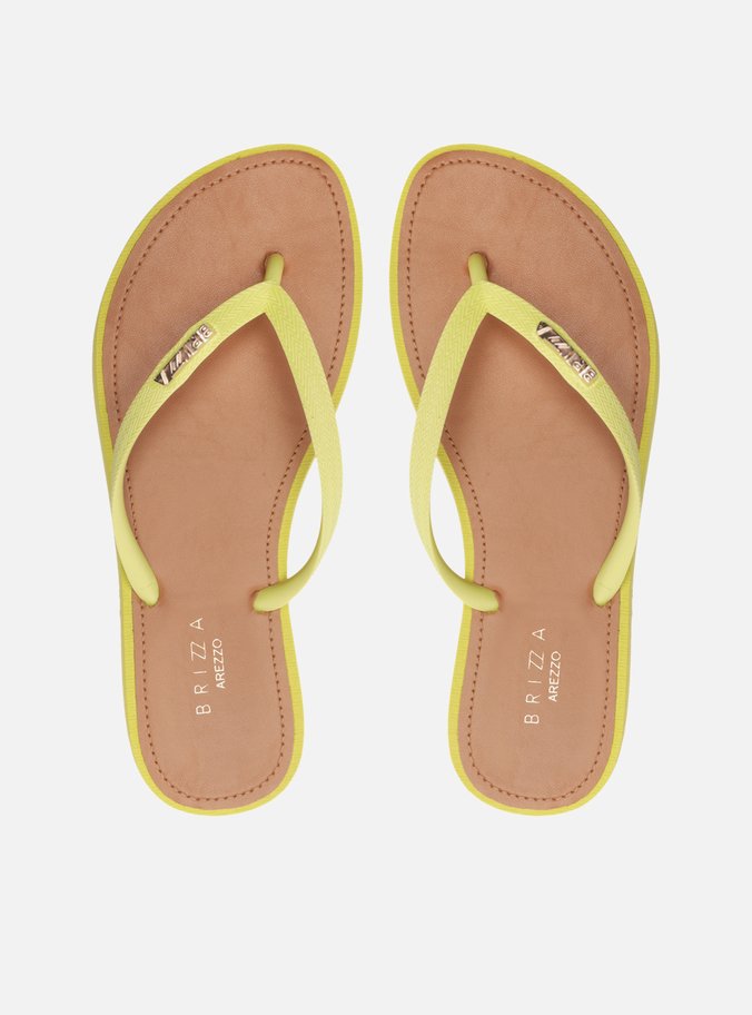 Chinelo de Dedo Tiras Amarelas Palmilha Marrom