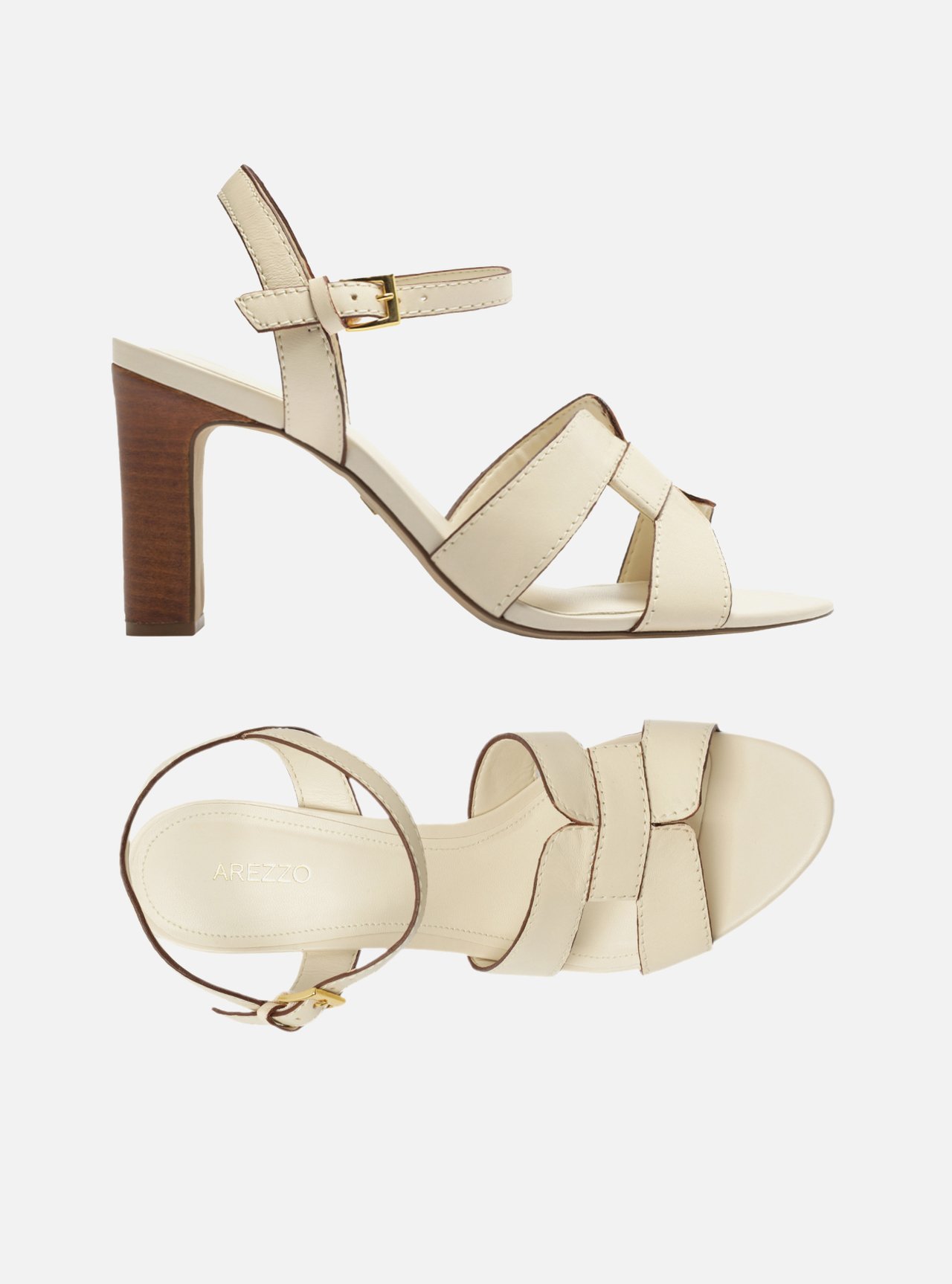 Sandália Off-White Couro Salto Médio Bloco — foto 5