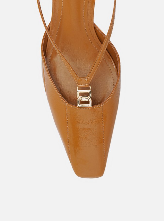 Scarpin Marrom Couro Salto Médio Slingback Elo