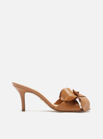 Mule Marrom Couro Salto Fino Fiori