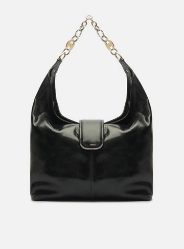 Arezzo — Bolsa Hobo Preta Couro Grande Corrente Elos