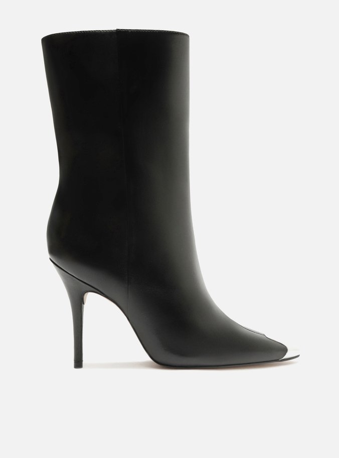Bota Preta Couro Salto Fino Cap Toe Metal