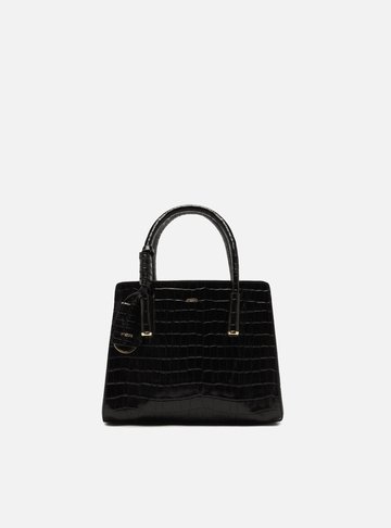 Arezzo — Bolsa Tote Preta Couro Pequena Croco
