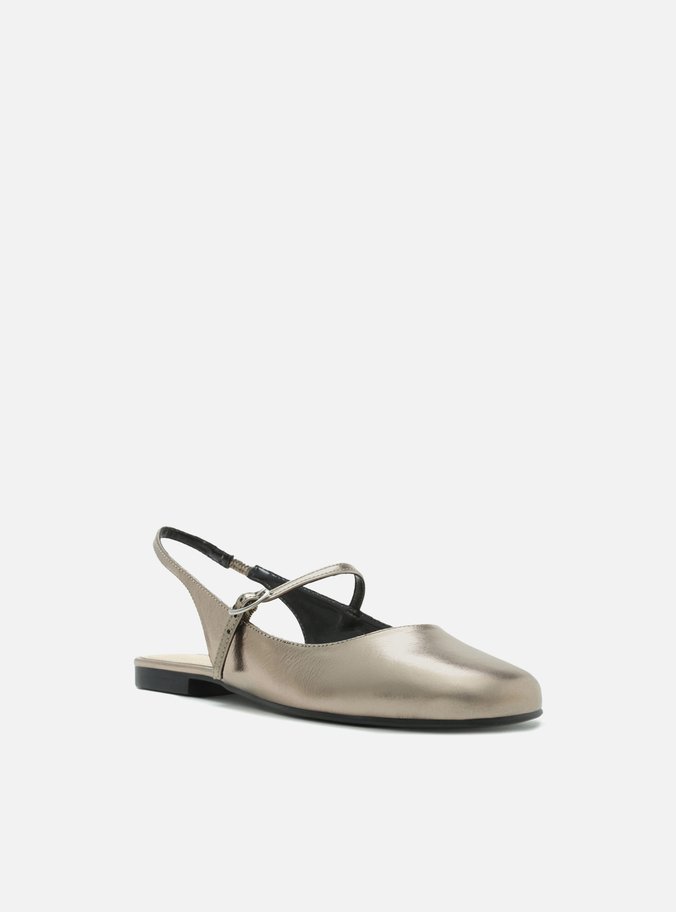 Sapatilha Boneca Dourada Couro Tira Slingback