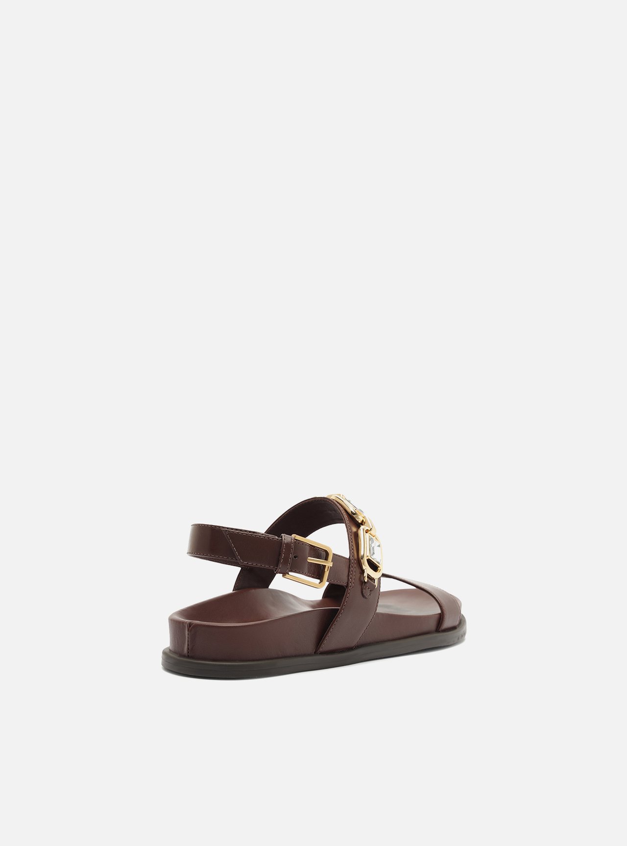 Sandália Papete Dourada Couro Flatform Pedraria — foto 3