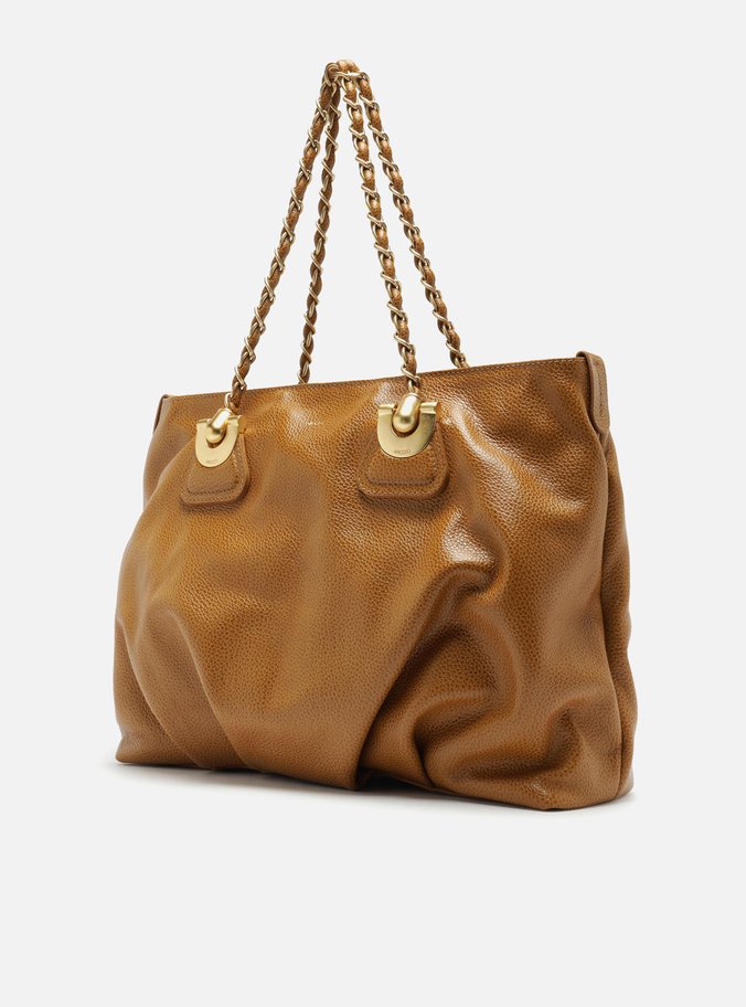 Bolsa Shopping Caramelo Couro Grande Franzida