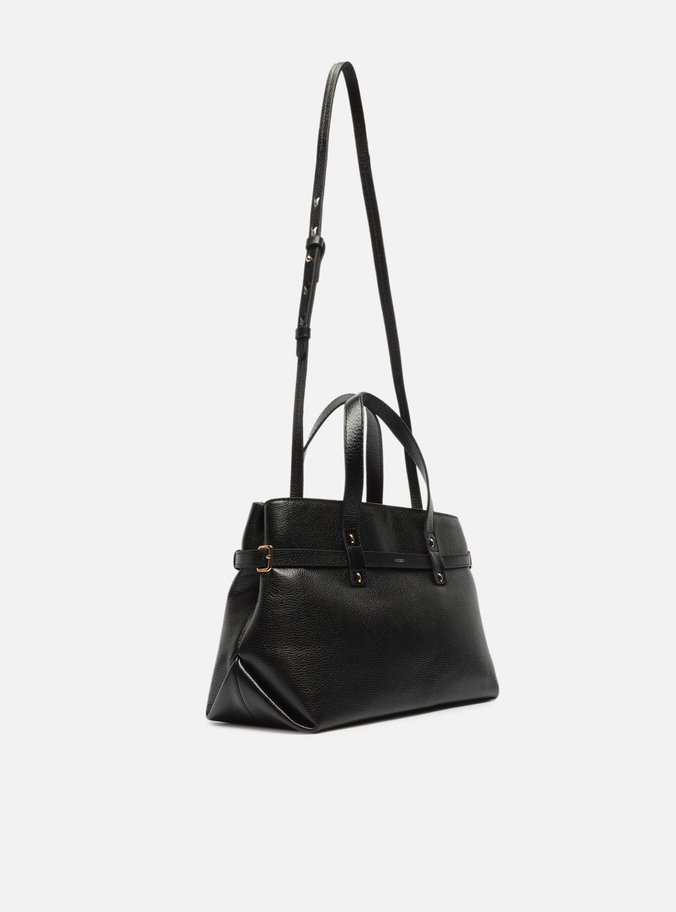 Bolsa Tote Preta Couro Grande Fivelas