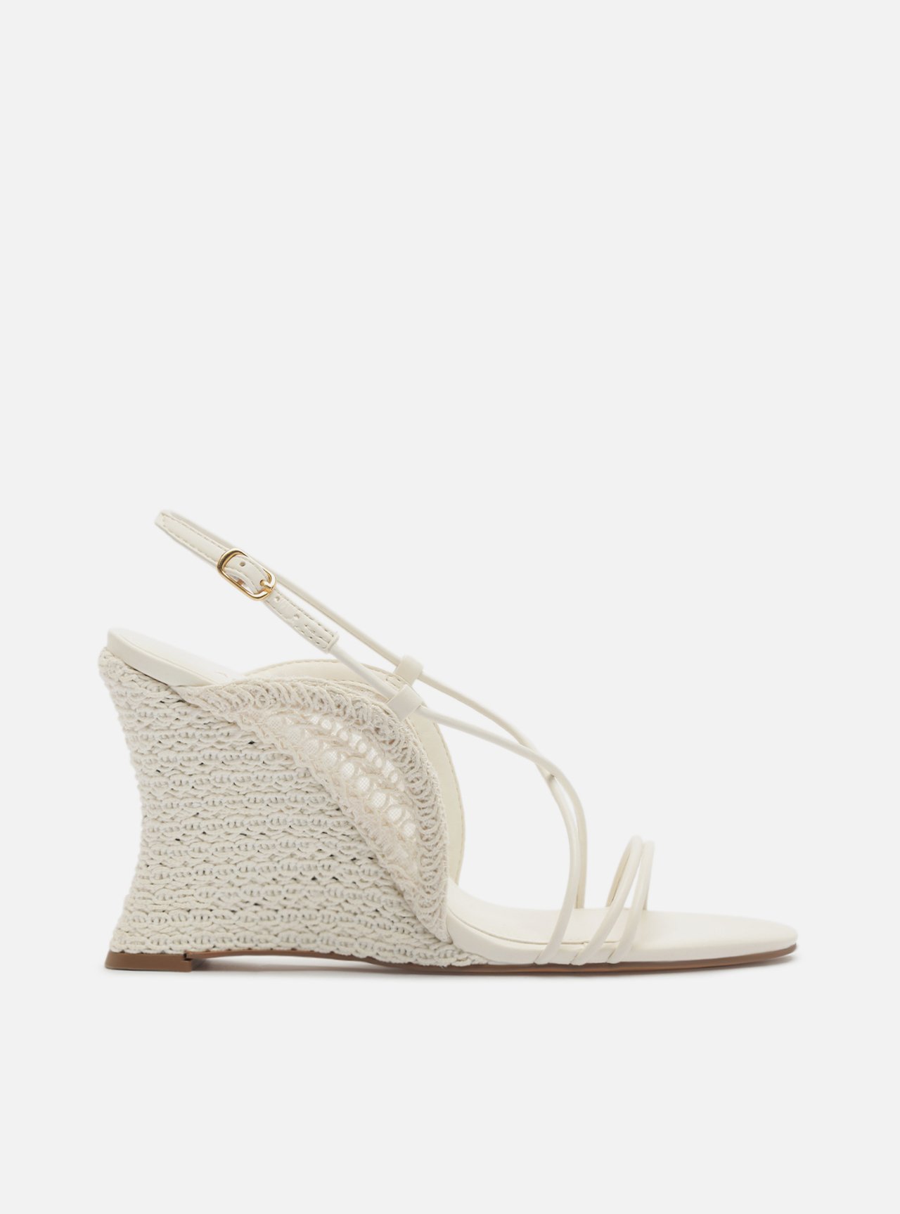 Sandália Off White Bordado Anabela Curvo Tiras Finas — foto 1