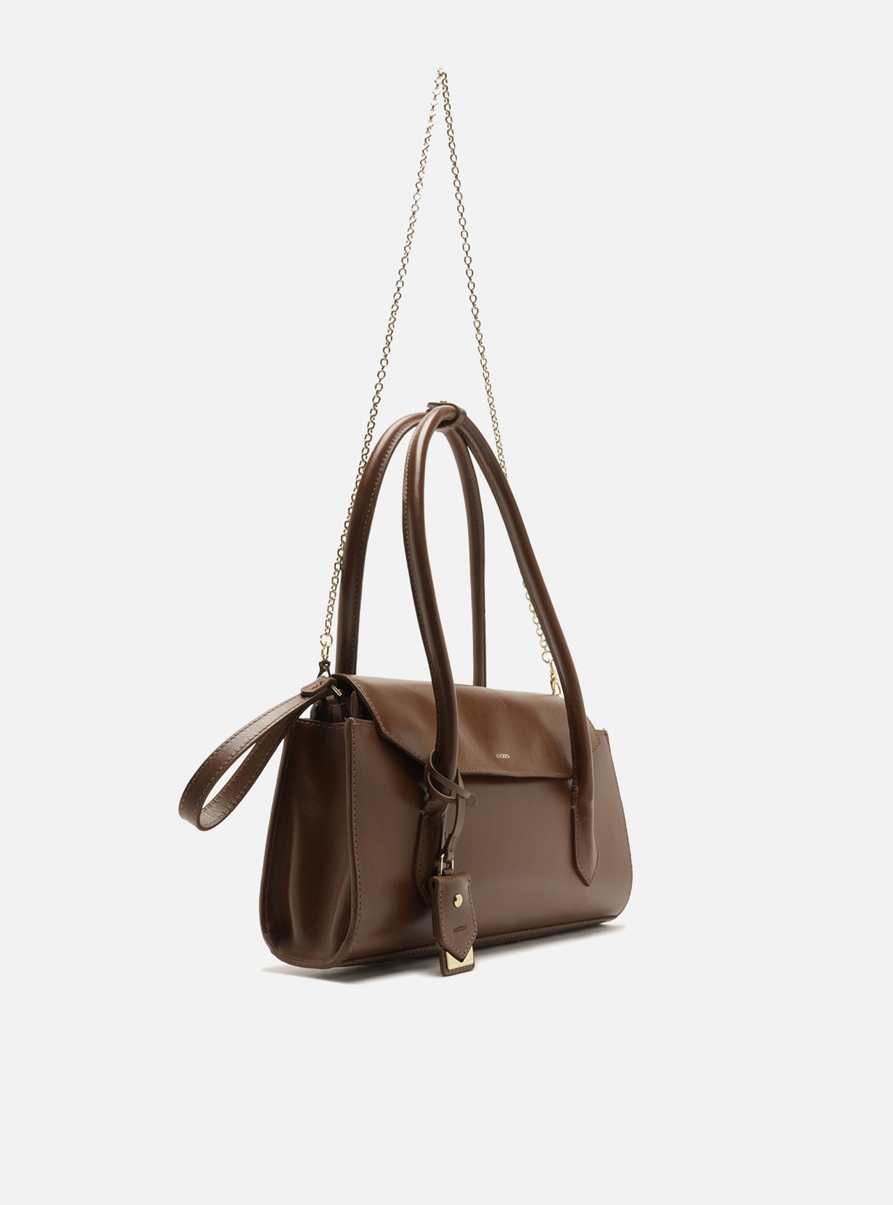 Bolsa Shoulder Marrom Couro Média Alça Corrente — foto 5